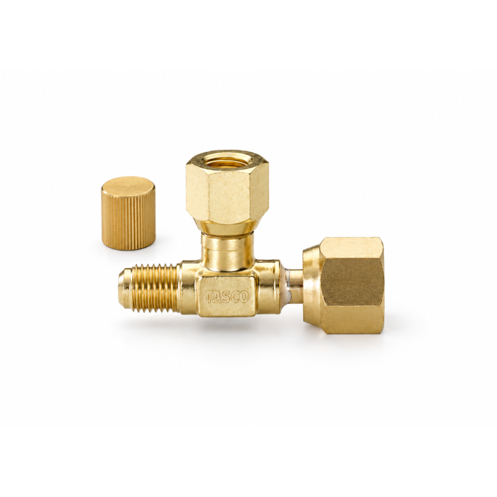 Adaptor în T pentru manometru TASCO TA382KJ, cu racord de 5/16″ SAE mamă, pentru R410A