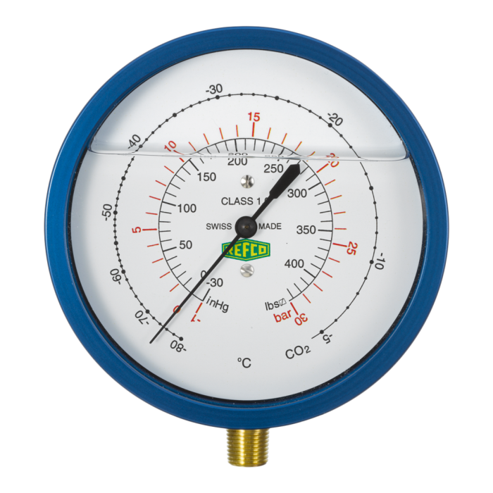 Manometru presiune joasă cu baie de ulei și burduf metalic R5-220-DS-R744-30BAR-1/4SAE Refco