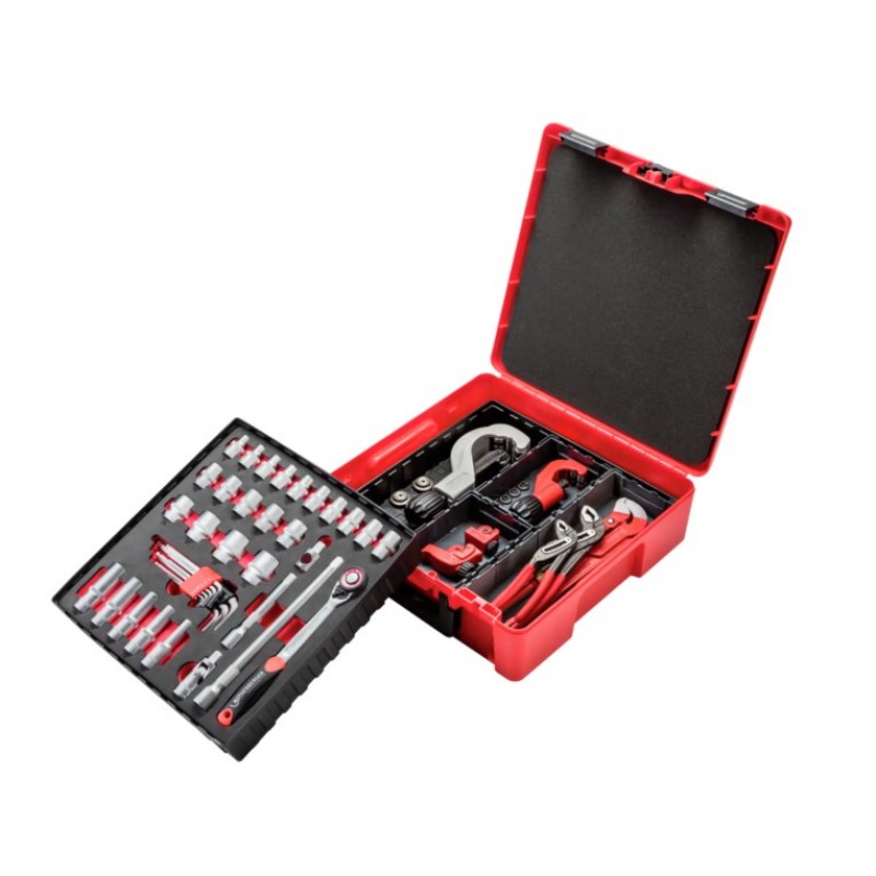 Set de scule de mână din 57 de piese cu clești pentru tuburi de colț, ROCASE