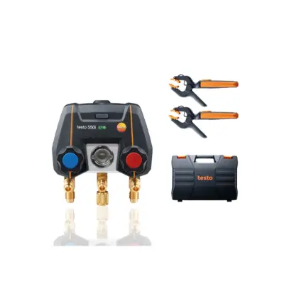 Testo 550i Set Smart - Manifold digital controlat prin aplicație cu sonde de temperatură fără fir (NTC)