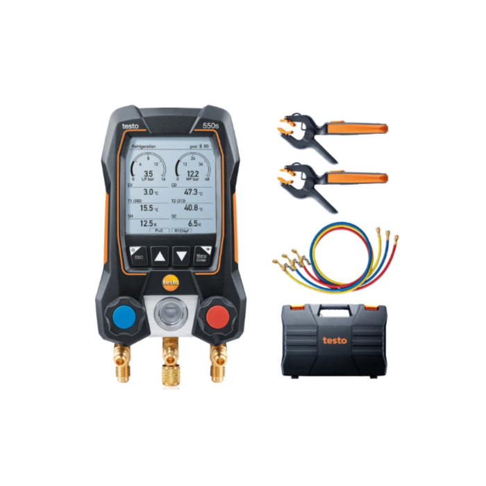 Testo 550s Set smart cu furtunuri - Manifold digital inteligent cu sonde de temperatură wireless și set de 3 furtunuri de umplere