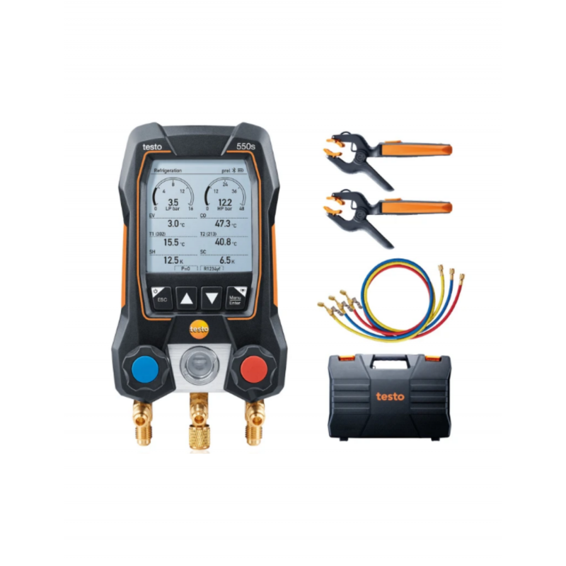 Testo 550s Set smart cu furtunuri - Manifold digital inteligent cu sonde de temperatură wireless și set de 3 furtunuri de umplere