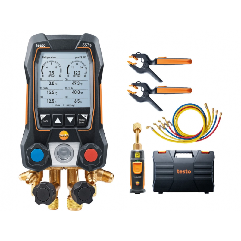 Testo 557s Set Vacuum Smart cu furtunuri - Manifold digital inteligent cu sonde wireless de temperatură și vacuum plus set de 4 furtunuri