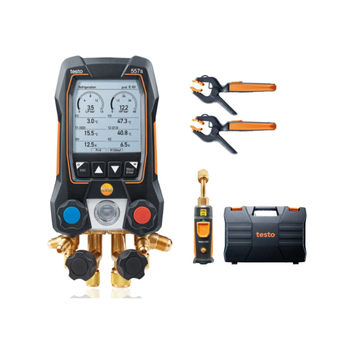 Testo 557s Set Vacuum - Manifold digital inteligent cu sonde wireless de vacuum și de temperatură tip clește