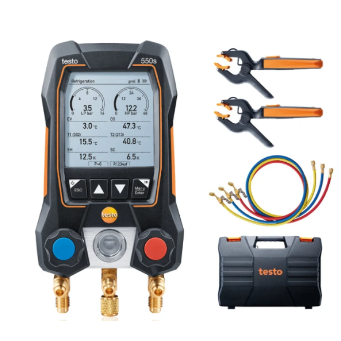 Testo 550s Set de bază - Manifold digital inteligent cu sonde de temperatura wireless si set de 3 furtunuri de umplere