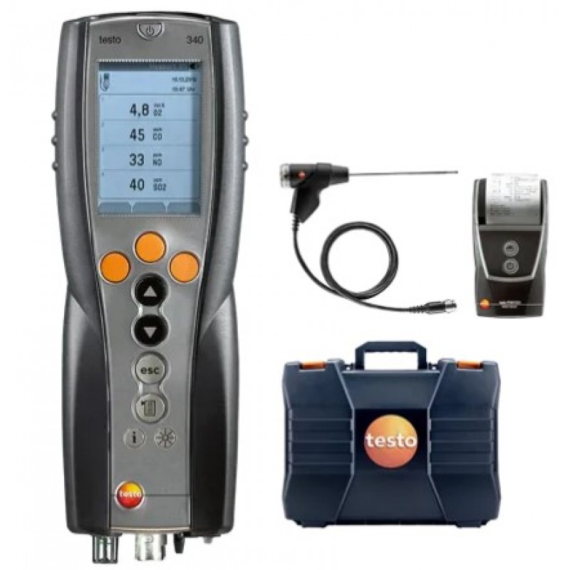 Set 1 testo 340 - Analizor de gaze de ardere cu 3 senzori și accesorii