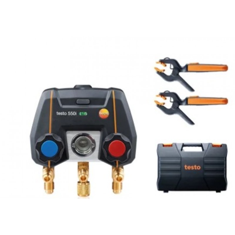 Testo 550i Set Smart - Manifold digital controlat prin aplicație cu sonde de temperatură fără fir (NTC)