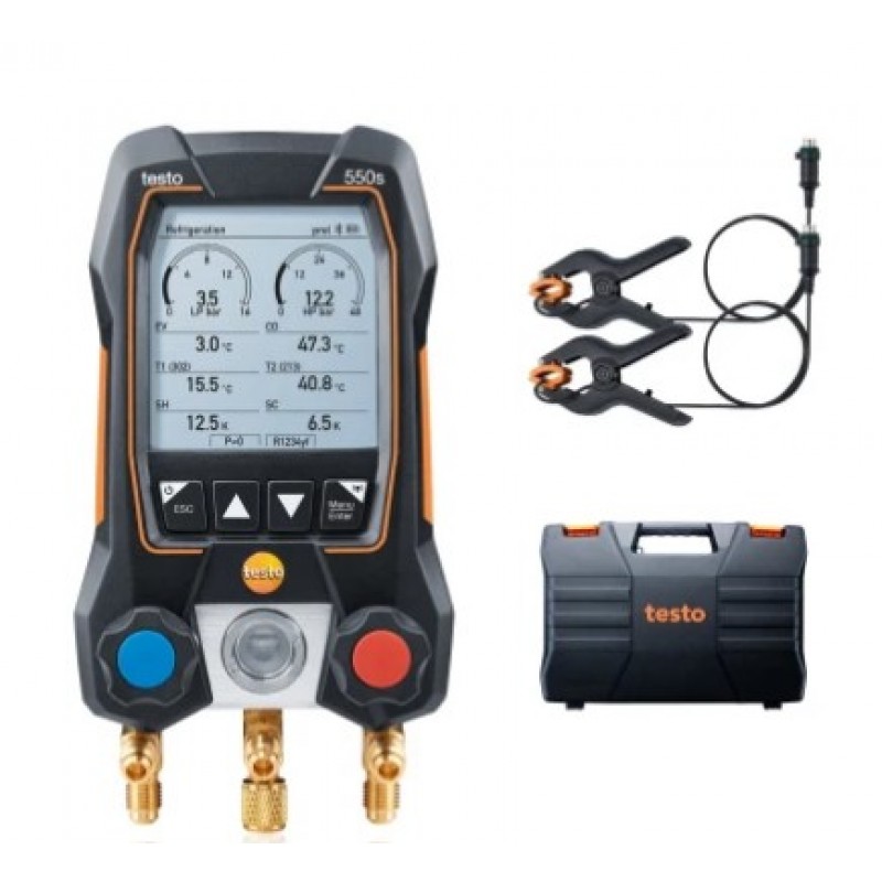Testo 550s Set de bază - Manifold digital inteligent cu sonde de temperatură cu cablu fix.